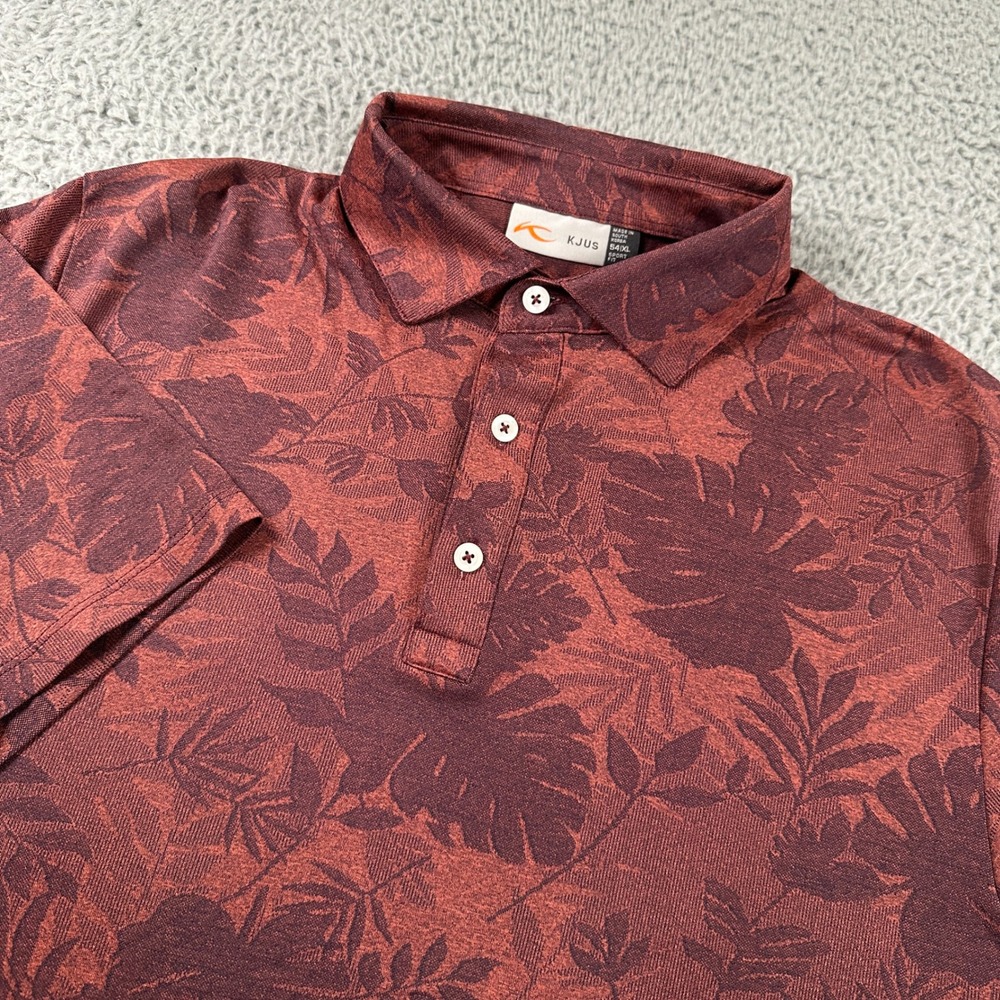 KJUS Golf Polo Shirt Mens XL 54 Sport‎ Fit Floral Print Burgundy